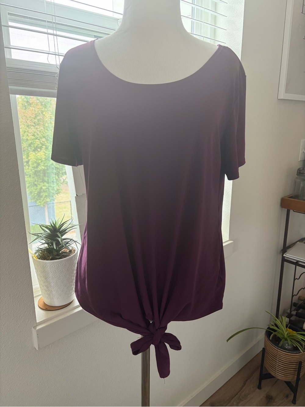 Star Vixen Short Sleeve Tie-Front Top - Plum